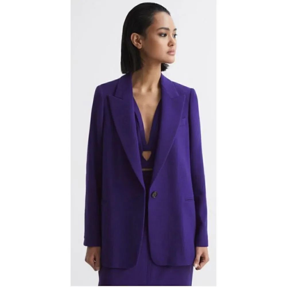 Reiss Slim Fit Single Breasted 100% Wool Blazer in Purple NWT Size 6